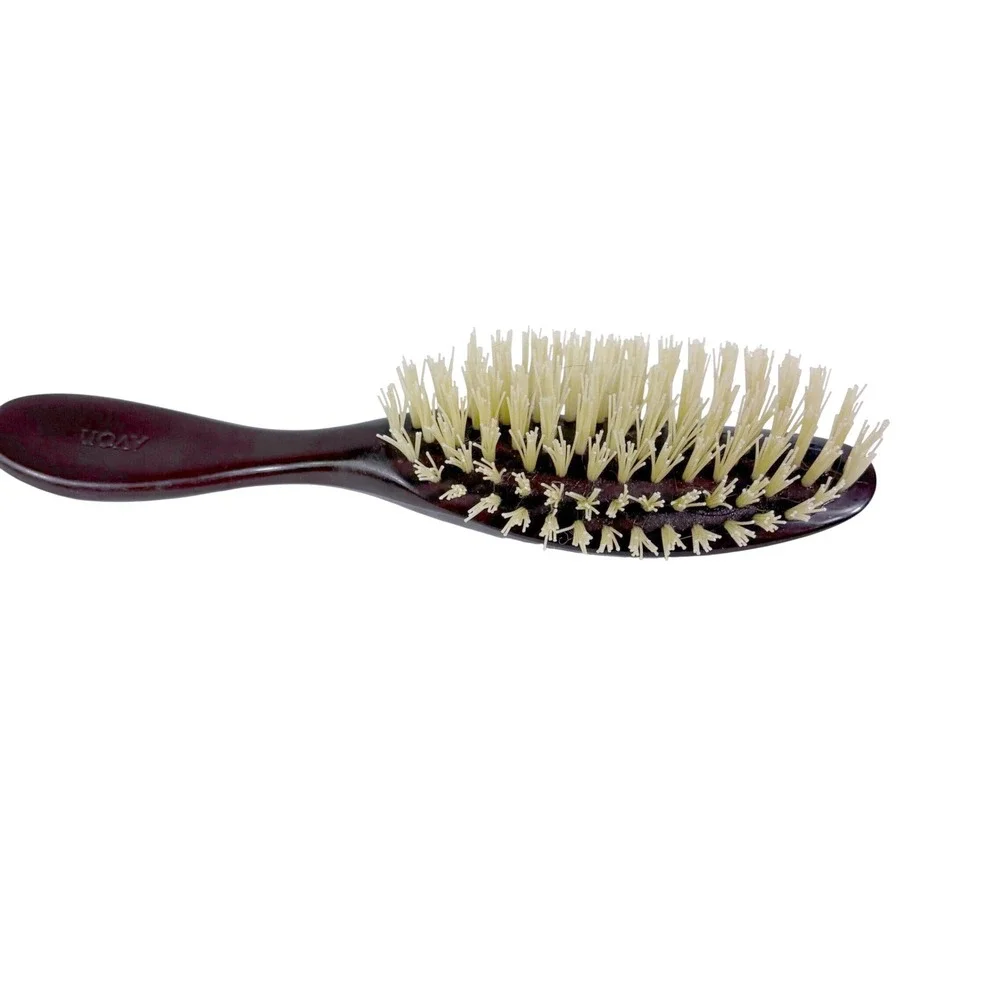 Vtg Avon Natural Performance Flair Hair Brush Brown Handle 7 Row Plastic Bristle